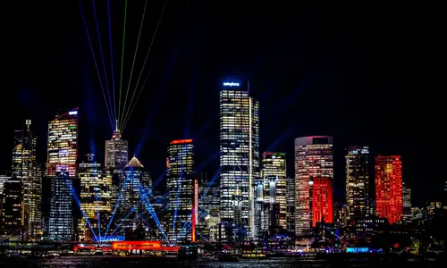 The Global Rainbow Installation At The Sydney Tower Eye, Sydney Tower During Vivid 2024. Artist Yvette Mattern. Global Rainbow Is A Beacon Of Hope And Sustainability And Guiding Light