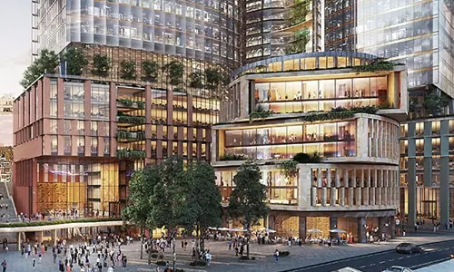 An artists impression of the hustle and bustle around the new Tech Central in Sydney