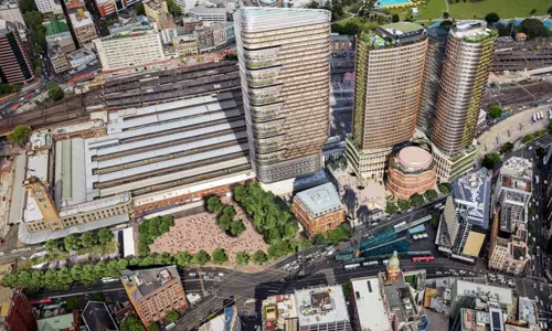 Aerial view of artist render of new Tech Central precinct