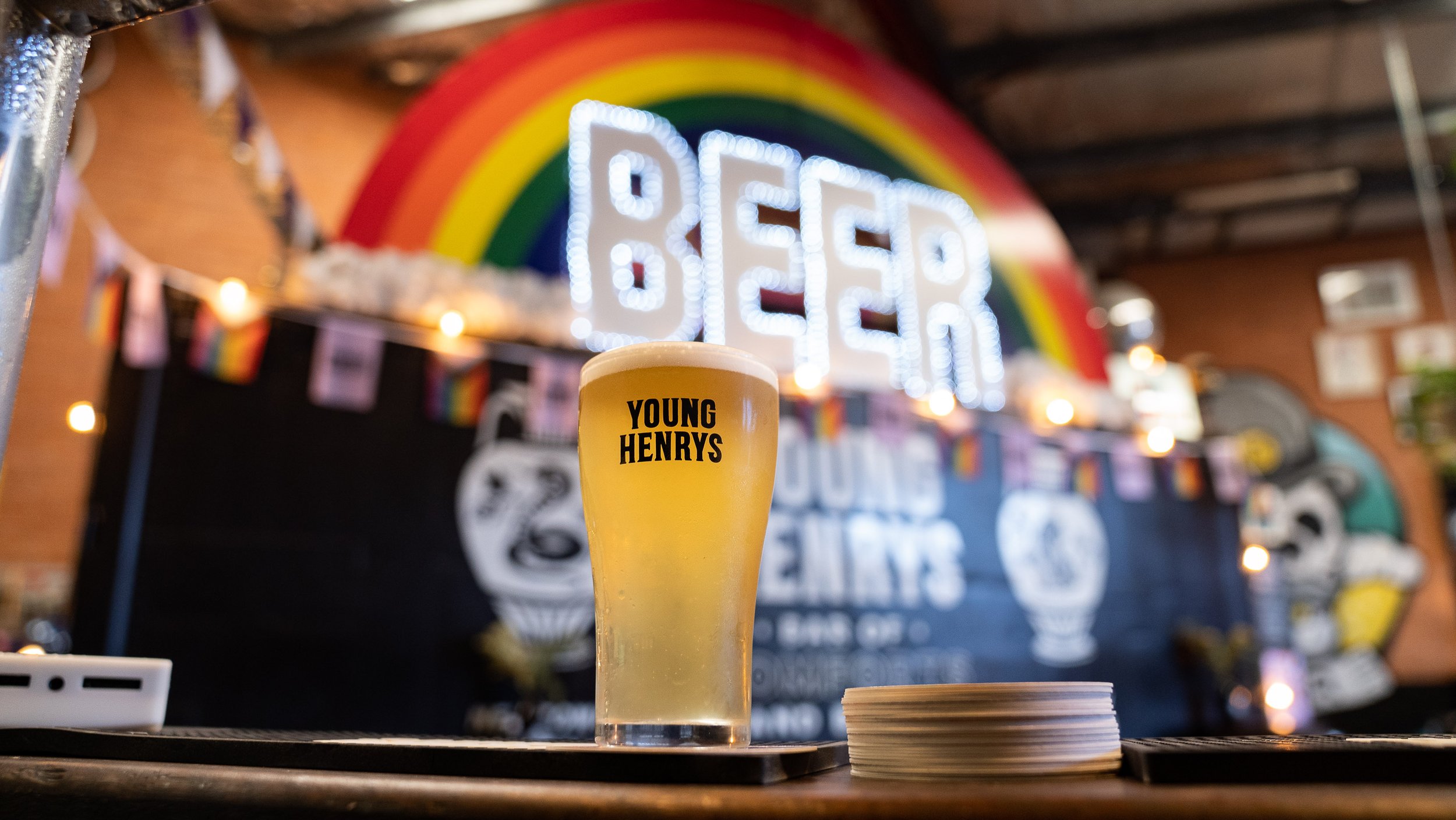 Beer on bart top at Young Henrys