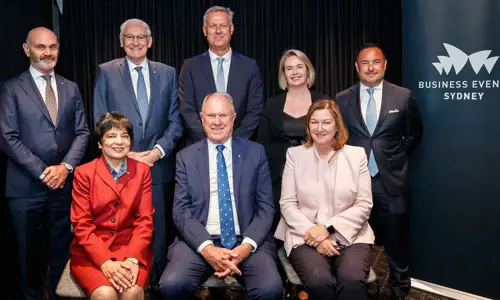 BESydney Board photo, from top left to right Greg Brady, The Hon George Souris AM, James Granter, Emma Bowyer, Jason Collins. Second row: Marlene Kanga AO, The Hon Bruce Baird AM, Lyn Lewis-Smith