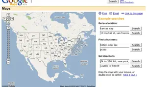 A screen grab showing a very early version of Google Maps.