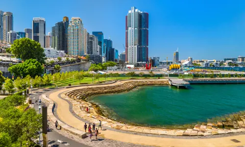 Barangaroo Reserve water with buildings in background