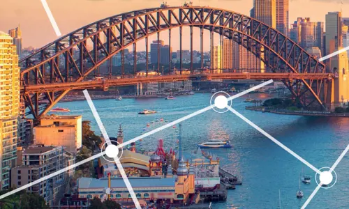 Sunset view of the Harbour Bridge and Lunar Park
