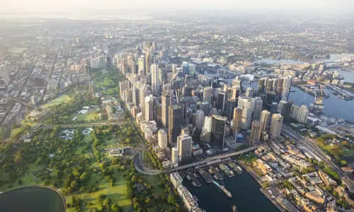 Aerial Shot Sydney Harbour Botanic Gardens