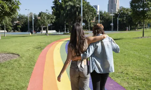 Sydney Couple Walking Rainbow Path DNSW